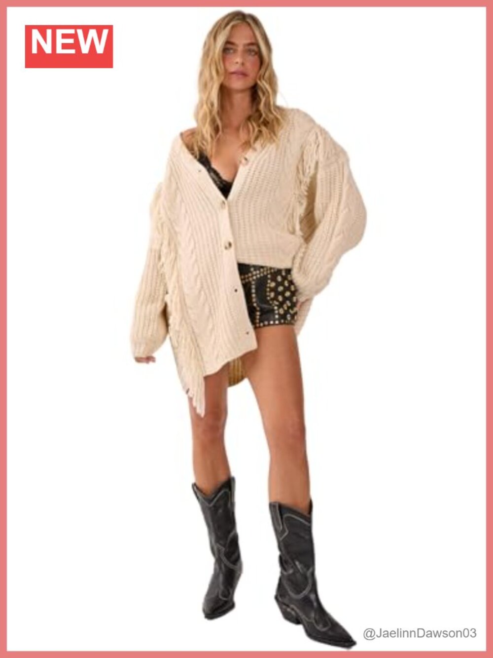 Fringe Cable Mix Longline Knitted Cardigan Loose Pull On Long Sleeve